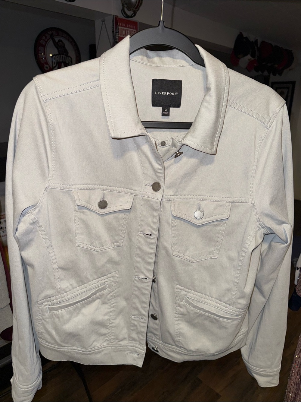 Liverpool Los Angeles Gray Utility Trucker Jacket Women’s M Stretch 4 Pocket